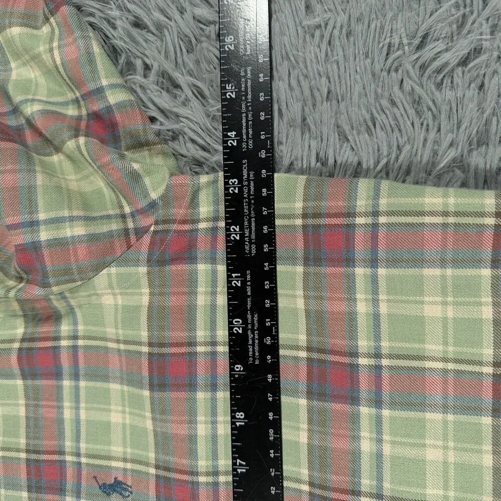 Polo Ralph Lauren Shirt Large Green Blue Button Down Plaid Classic Fit Mens